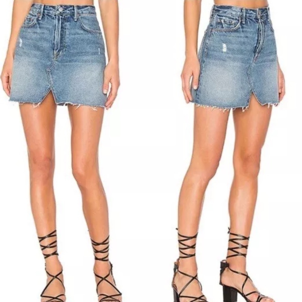 GRLFRND Denim Distressed Mini Skirt Size US 26